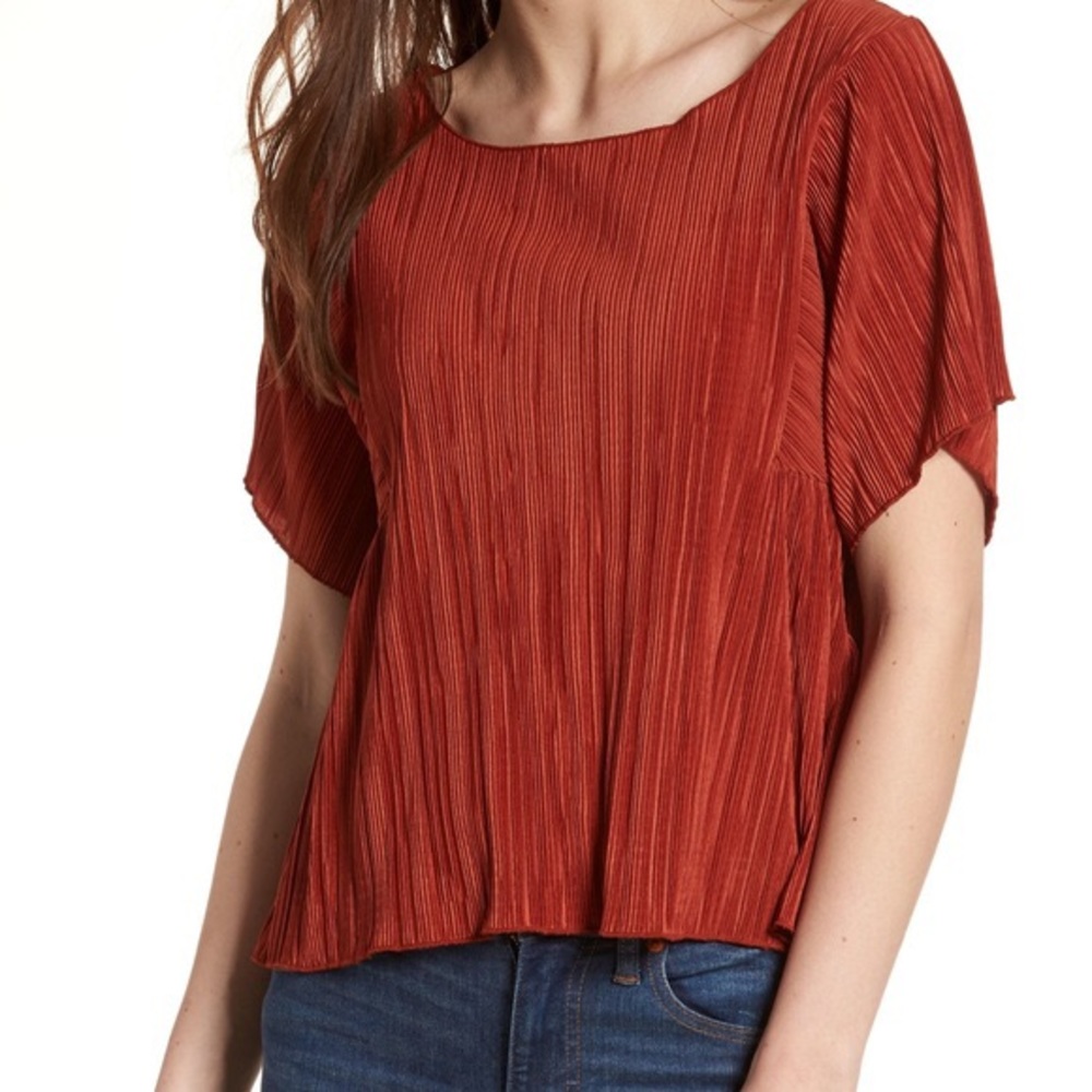 Madewell Rust Orange Micropleat Top